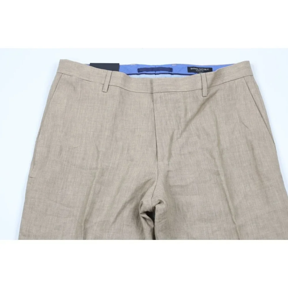 New Banana Republic Mens 34x36 Classic Fit Linen Wide Leg Chino Pants Beige